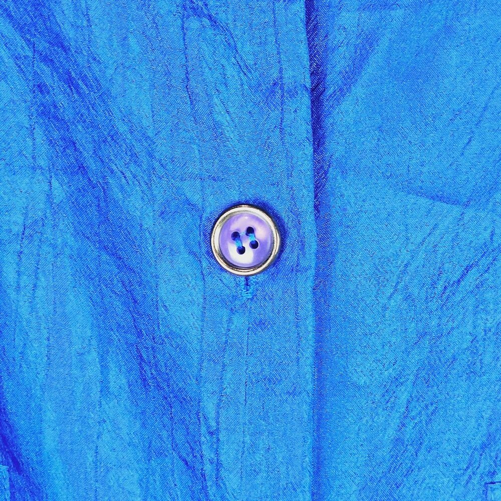 Vtg Laura & Jayne Two Collection Bright Blue Silky Big Button Pocket Blouse, 18W - Picture 4 of 6